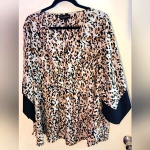 Lane Bryant Leopard Print Peplum Blouse W/ Bell Sleeve - Black and Brown